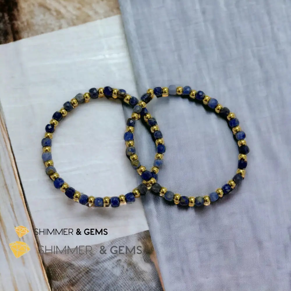 Blue Sodalite Cube (4mm) Bracelet with Stainless Steel Beads Bracelets