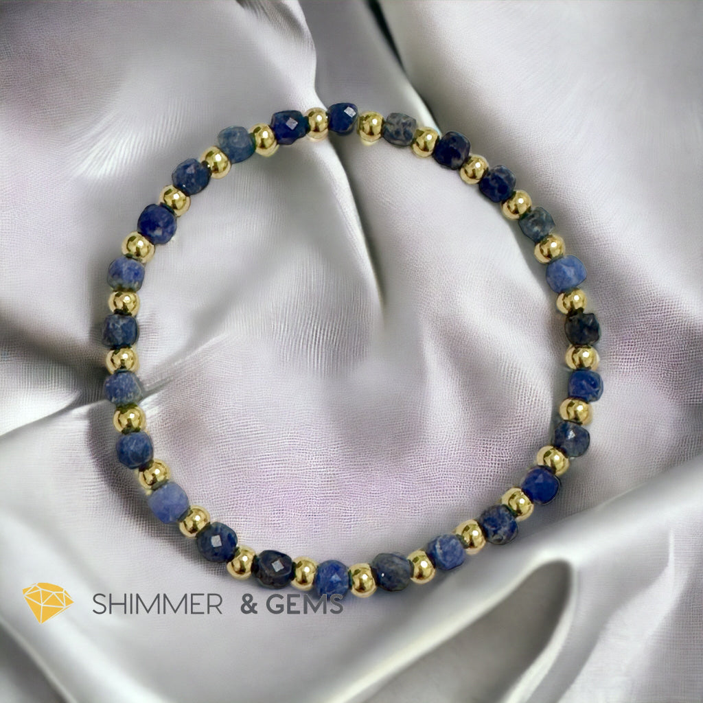 Blue Sodalite Cube (4mm) Bracelet with Stainless Steel Beads
