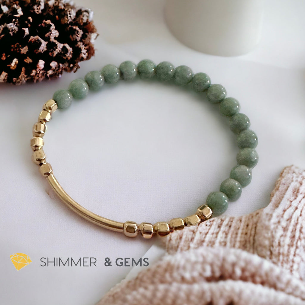 Burma Jade 14k Gold Filled Bangle (Modern Design By Audrey)