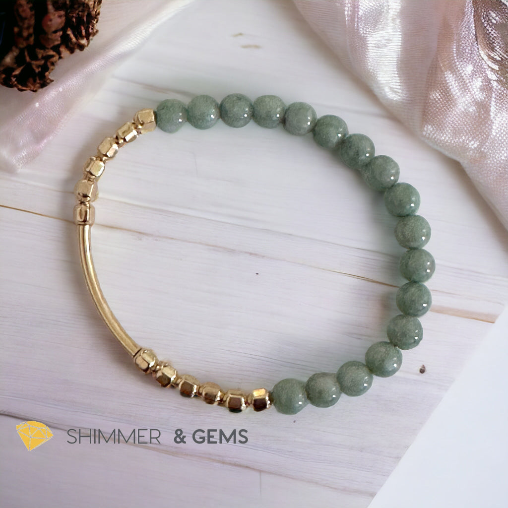 Burma Jade 14k Gold Filled Bangle (Modern Design By Audrey)