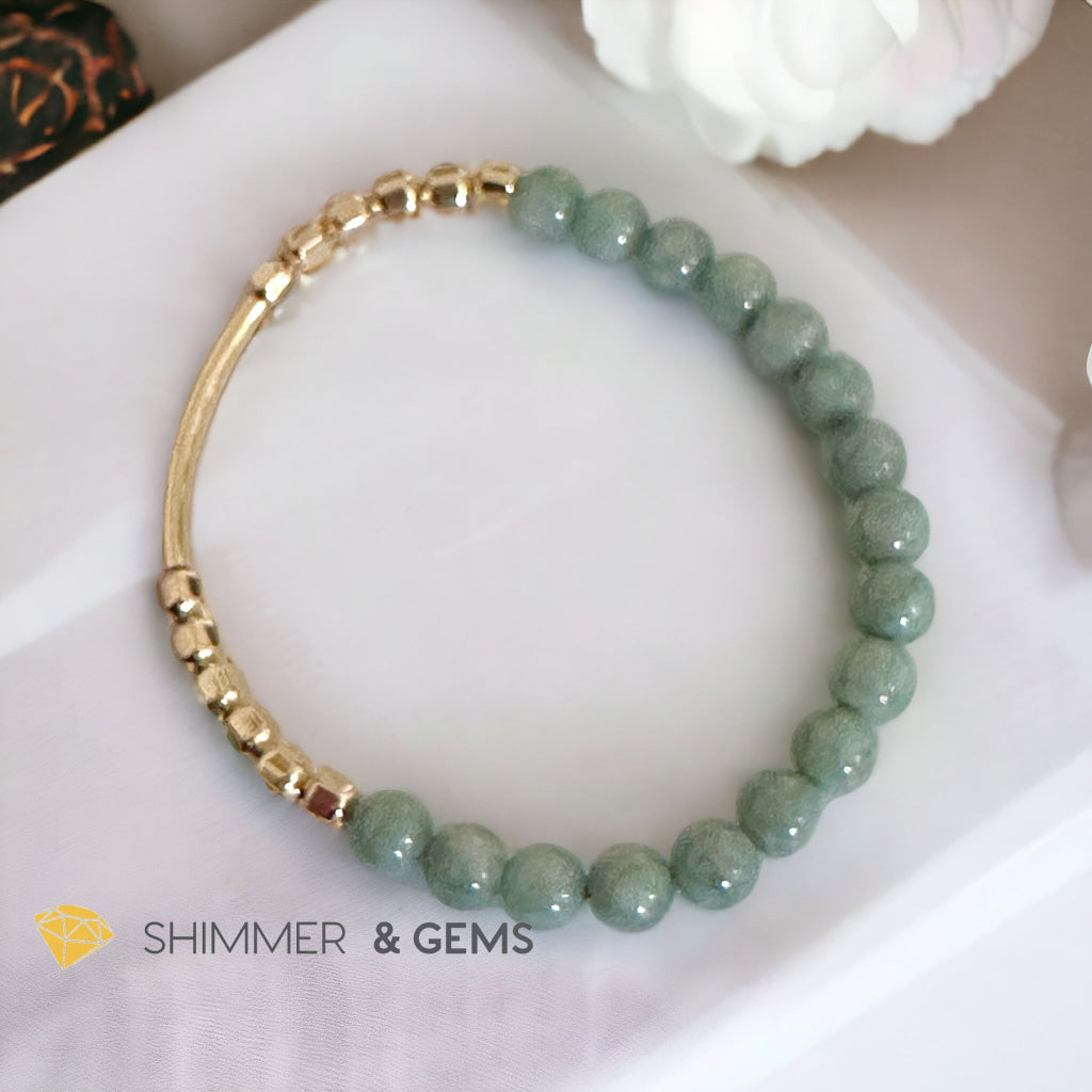 Burma Jade 14k Gold Filled Bangle (Modern Design By Audrey)