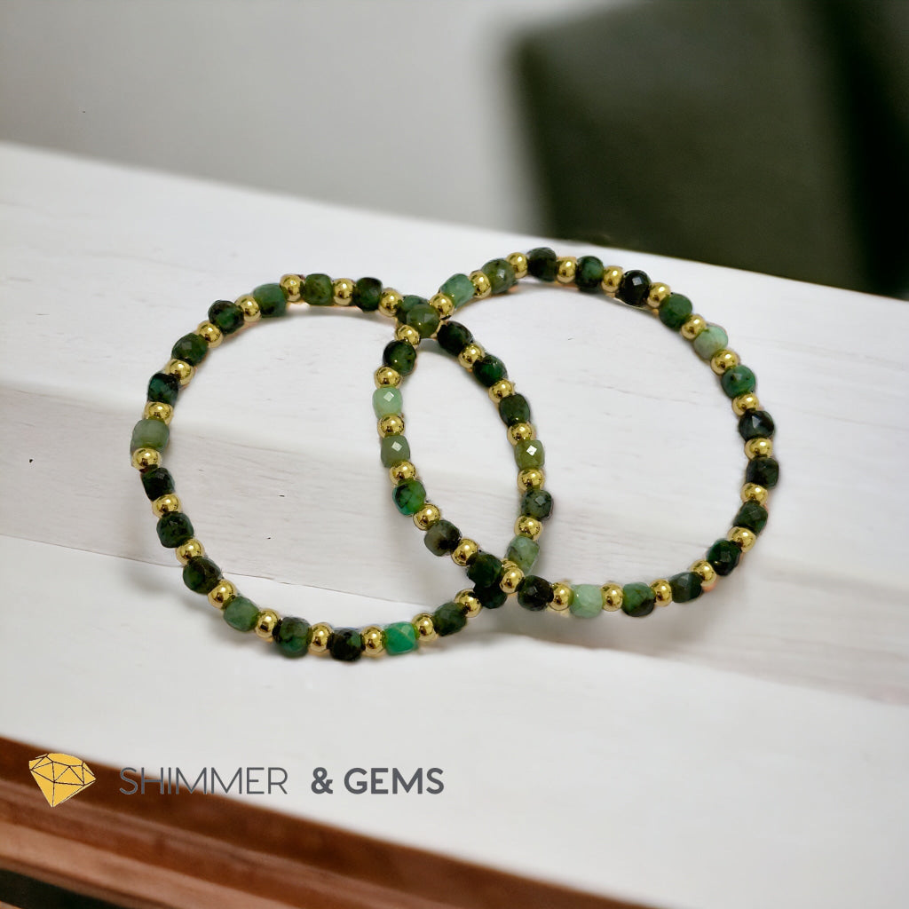 Burma Jade Cube (4mm) Bracelet with Stainless Steel Beads