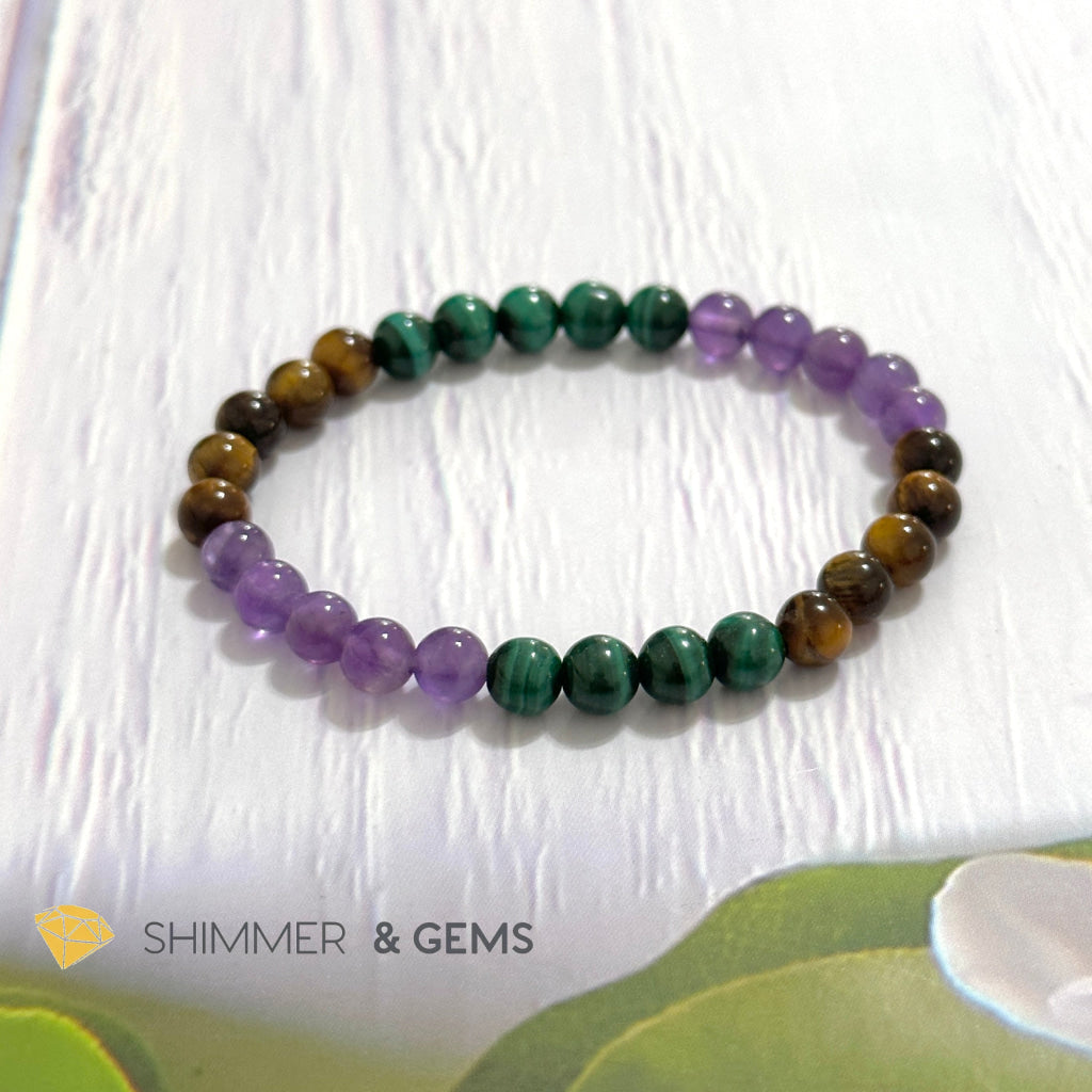 Career & Success Luck Remedy Bracelet 6mm (Amethyst, Tiger’s Eye & Malachite)