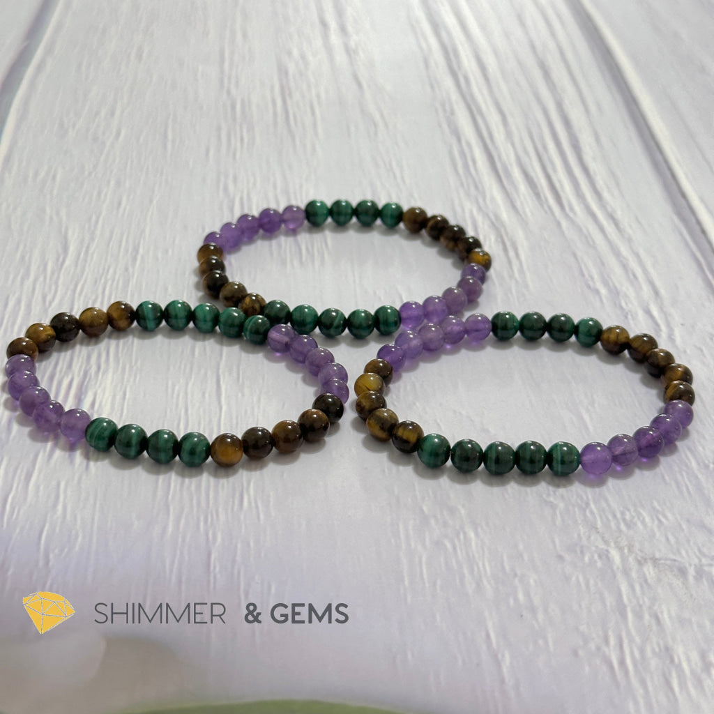 Career & Success Luck Remedy Bracelet 6mm (Amethyst, Tiger’s Eye & Malachite)