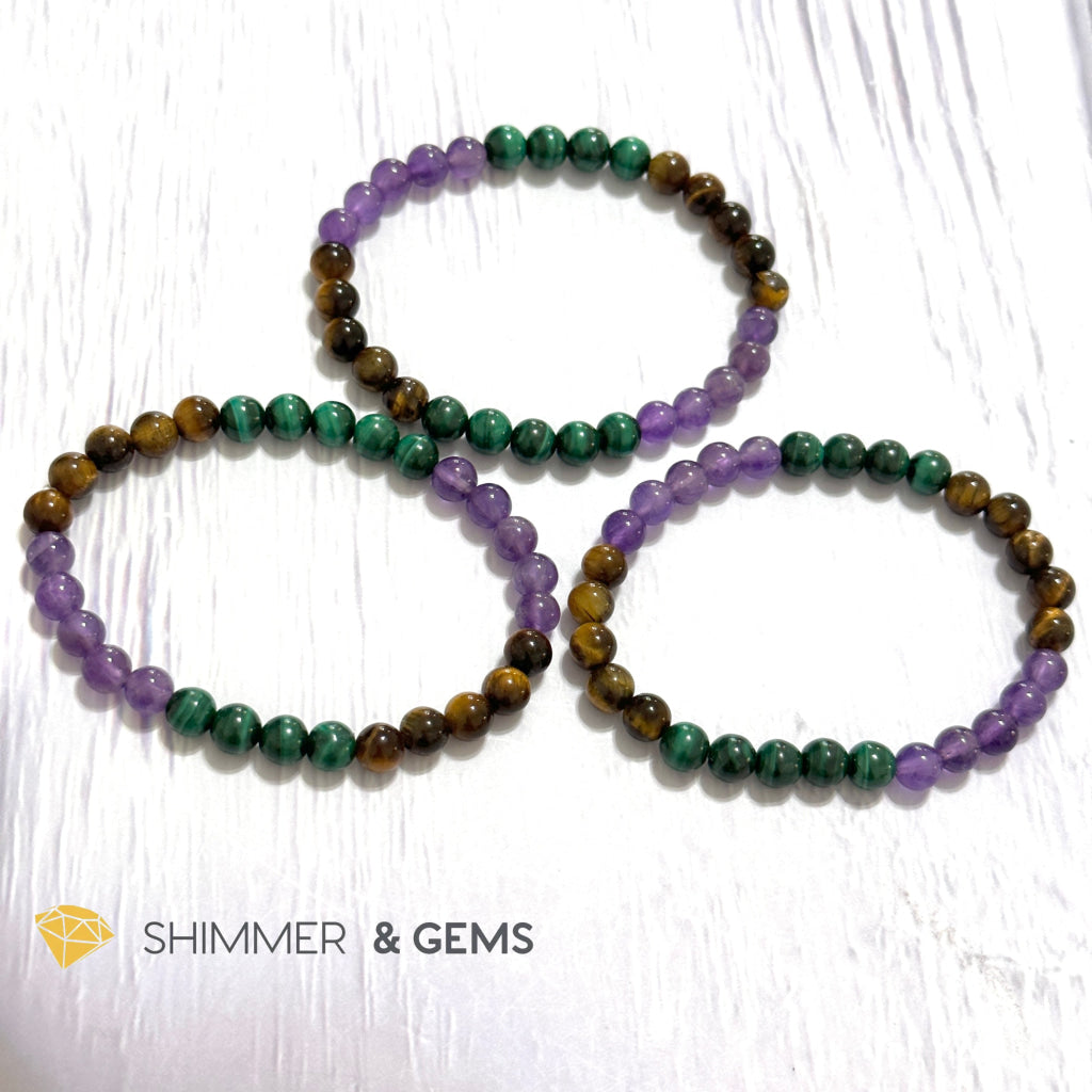 Career & Success Luck Remedy Bracelet 6mm (Amethyst, Tiger’s Eye & Malachite)