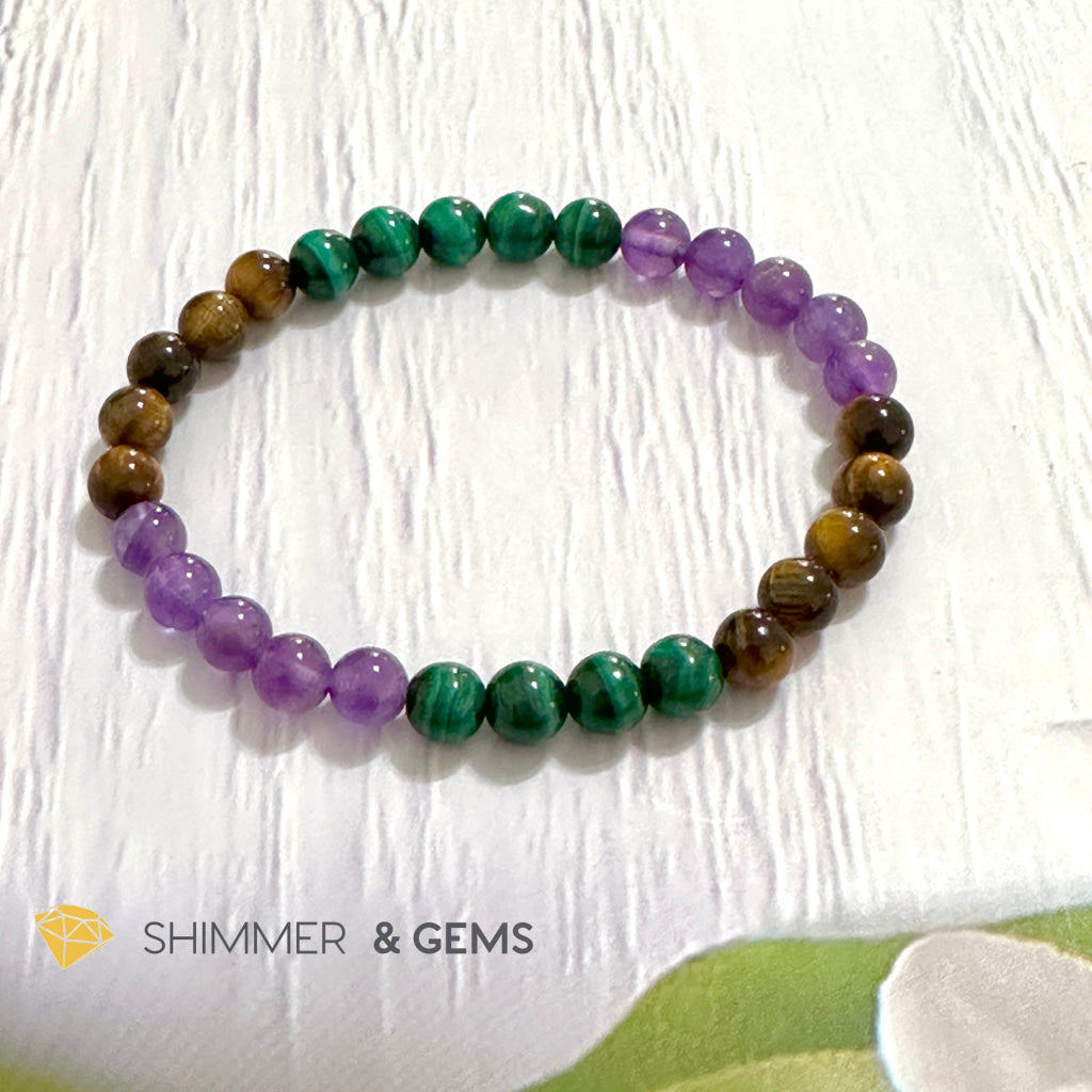 Career & Success Luck Remedy Bracelet 6mm (Amethyst, Tiger’s Eye & Malachite)