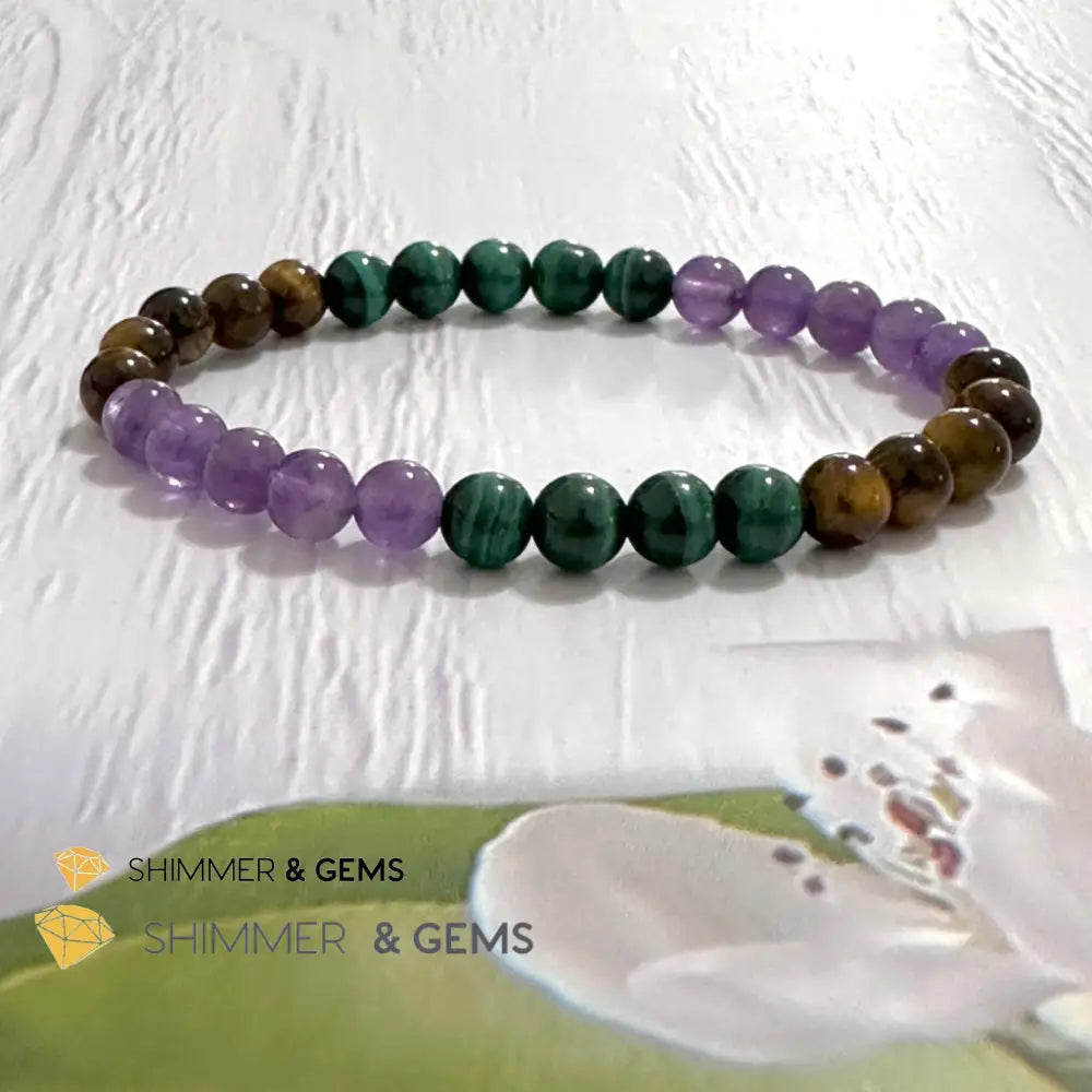 Career & Success Luck Remedy Bracelet 6mm (Amethyst Tiger’s Eye & Malachite)