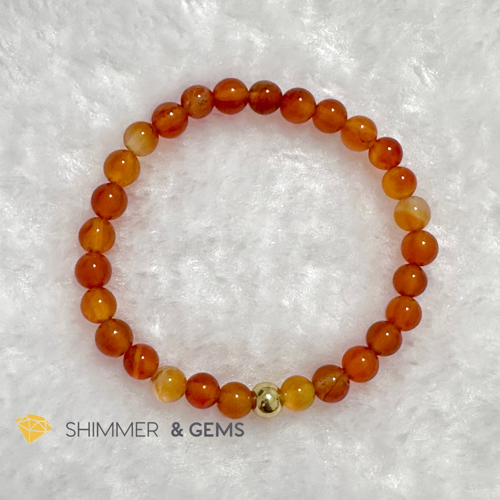 Carnelian 6mm Bracelet with 14k gold filled bead