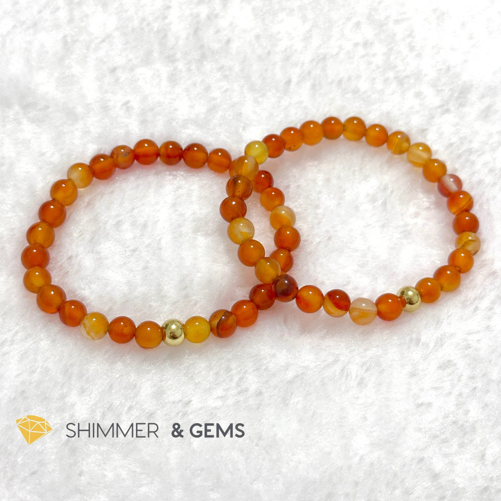 Carnelian 6mm Bracelet with 14k gold filled bead