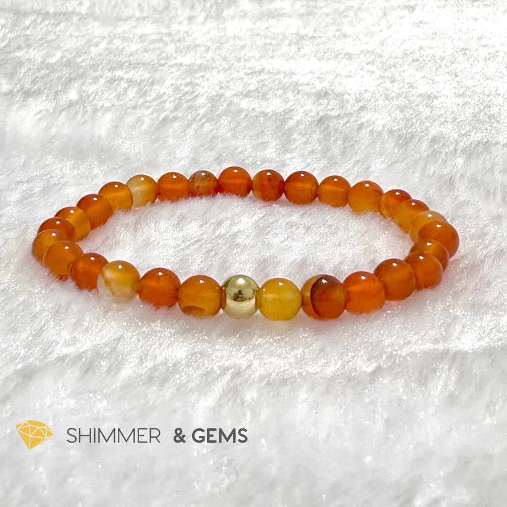 Carnelian 6mm Bracelet with 14k gold filled bead