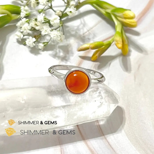 Carnelian Round (8Mm) 925 Silver Ring
