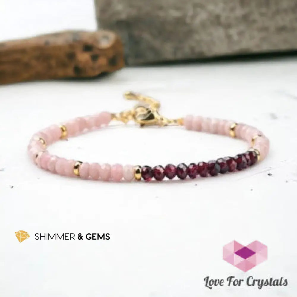 Chinese Pink Opal and Garnet in Stainless Steel Chain 5.5”-7.0” Bracelets
