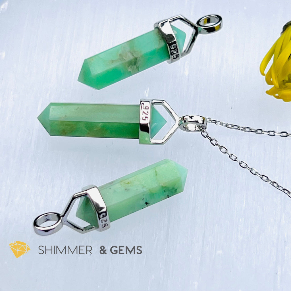 Chrysoprase Double Pointer 925 Silver Pendant Charms & Pendants