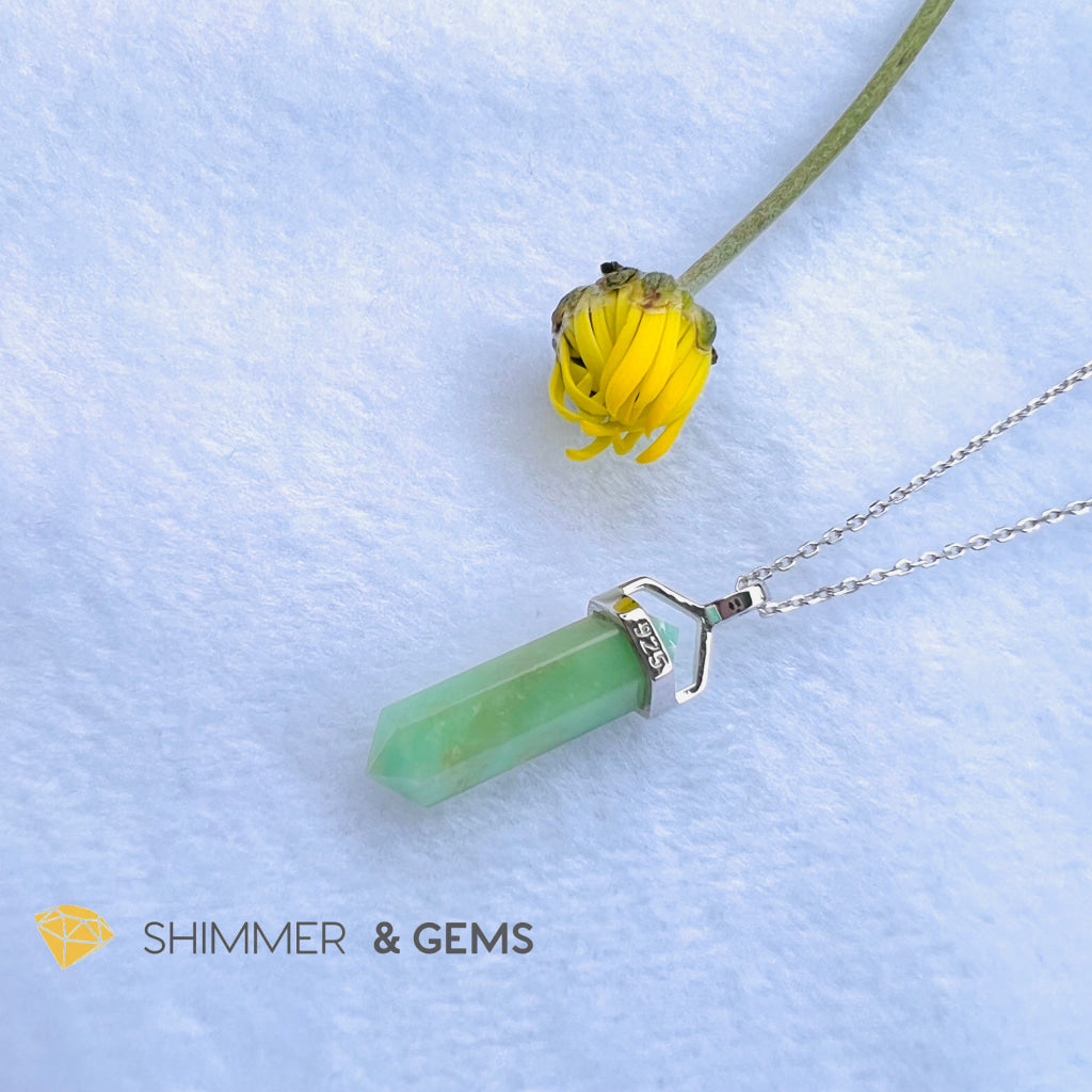 Chrysoprase Double Pointer 925 Silver Pendant Charms & Pendants