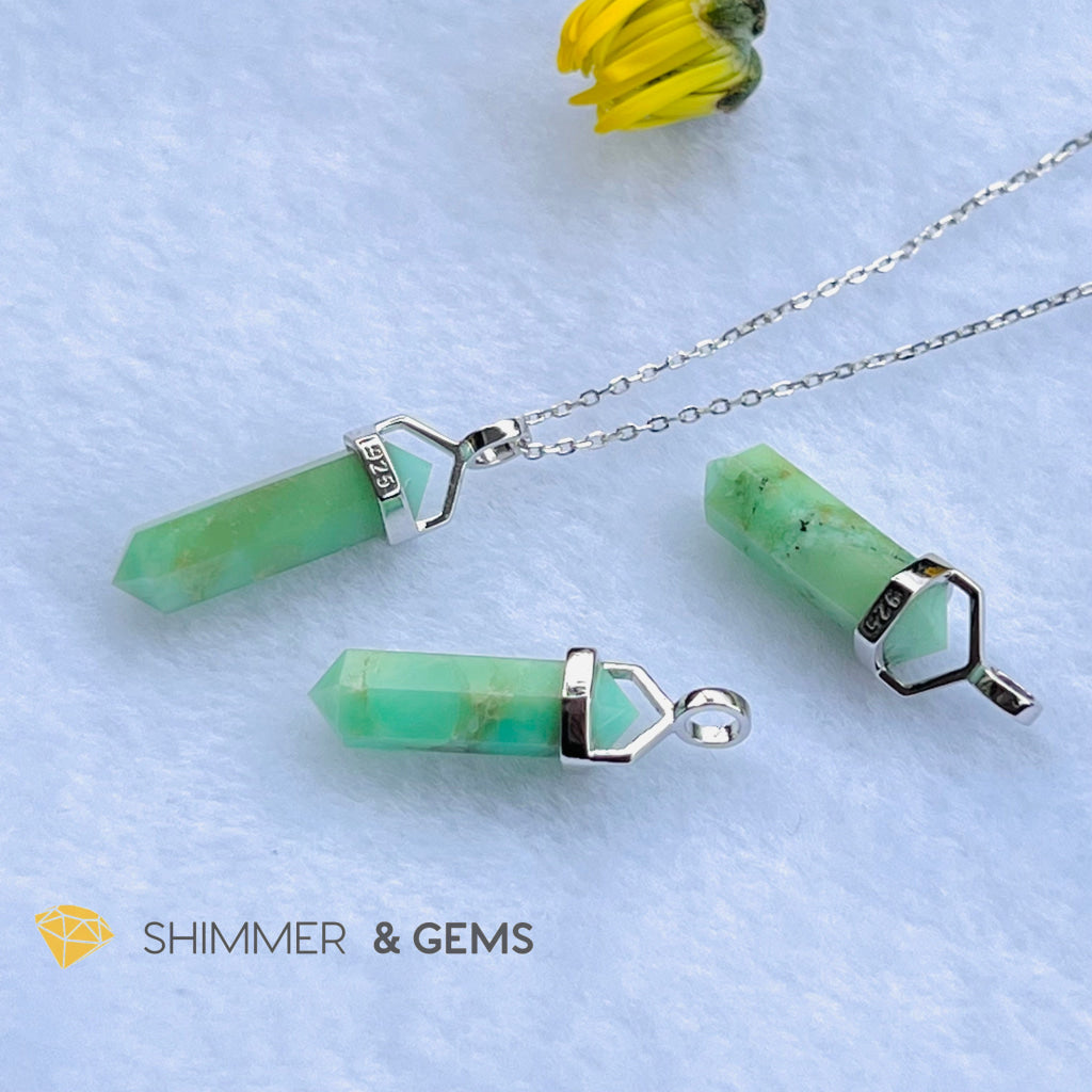 Chrysoprase Double Pointer 925 Silver Pendant Charms & Pendants