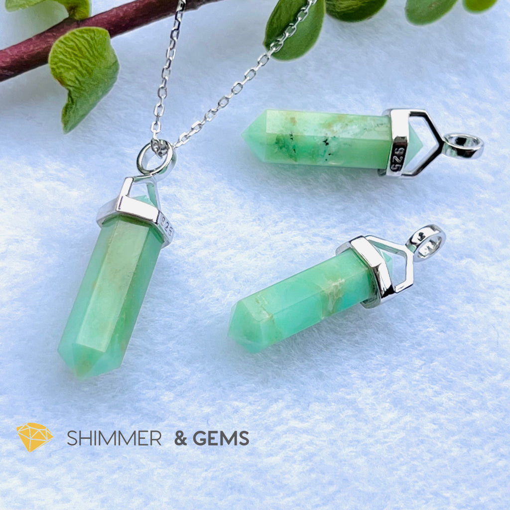 Chrysoprase Double Pointer 925 Silver Pendant Charms & Pendants