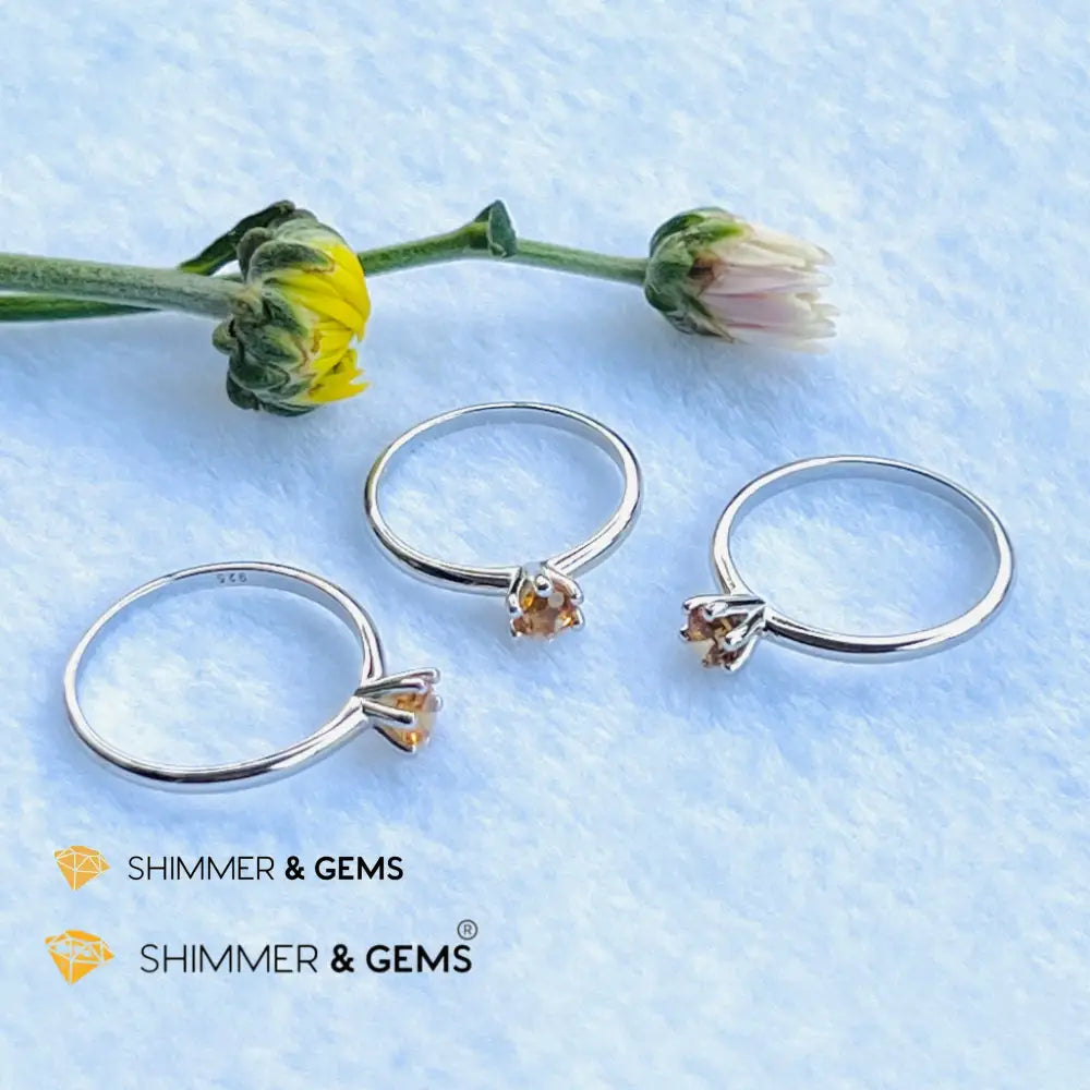 Citrine 4mm Blooming Flower 925 Silver Ring (Wealth) Rings