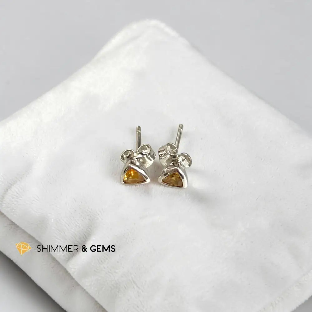 Citrine 6mm 925 Sterling Silver Triangle Stud Earrings - 6mm Pair
