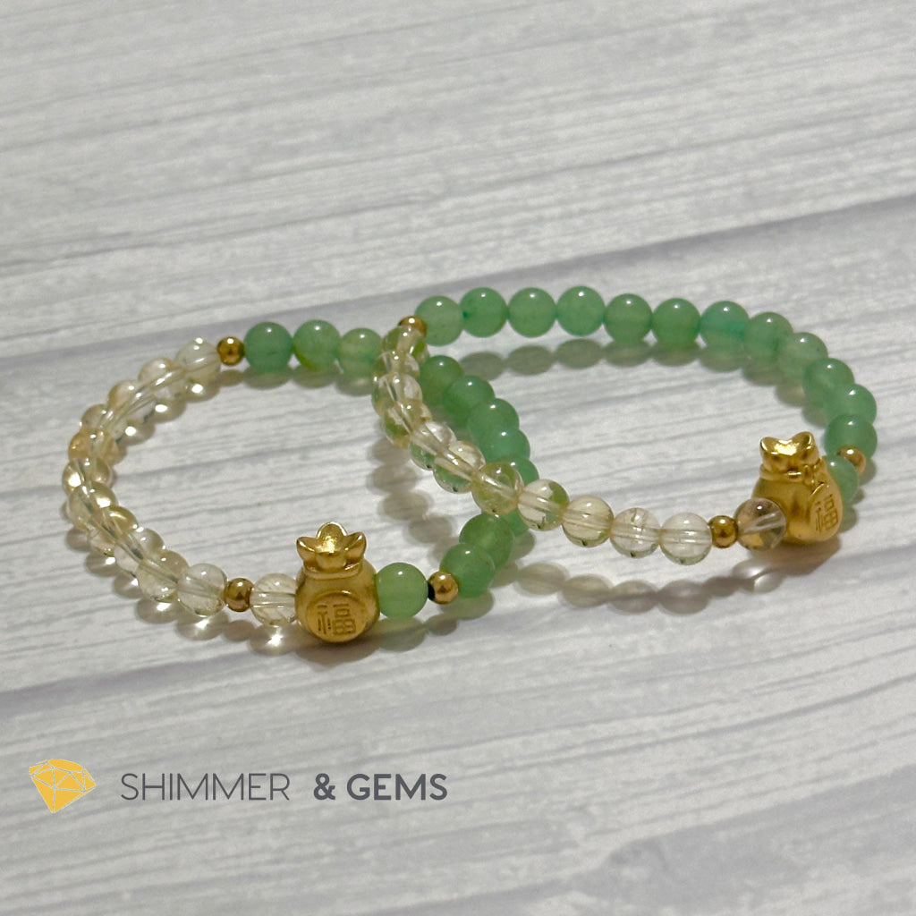 Citrine and Aventurine Money Bag Bracelet 6mm (24K Gold Filled Brass)