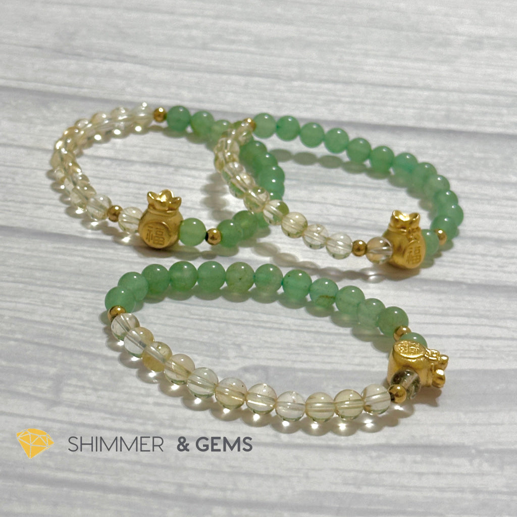 Citrine and Aventurine Money Bag Bracelet 6mm (24K Gold Filled Brass)