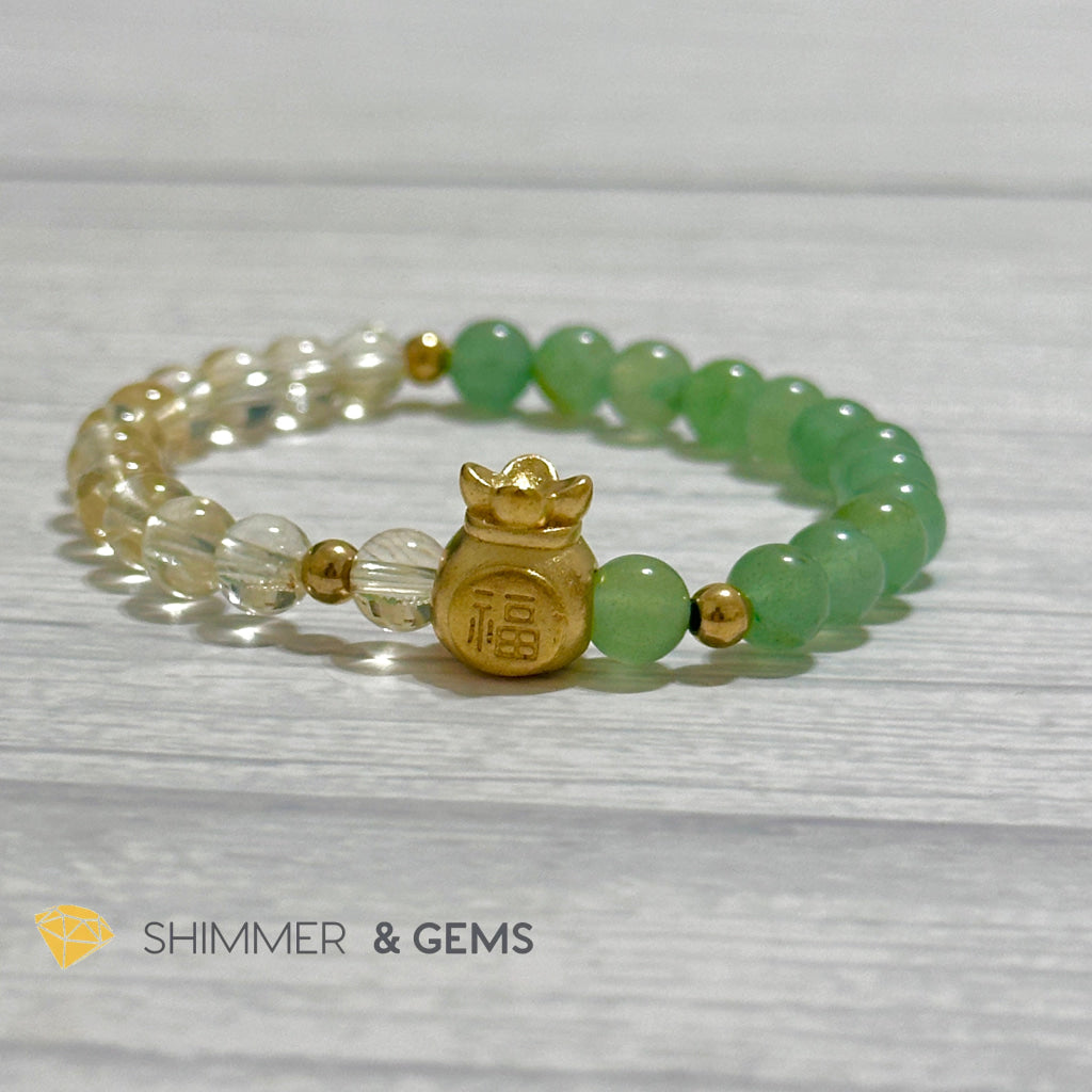 Citrine and Aventurine Money Bag Bracelet 6mm (24K Gold Filled Brass)