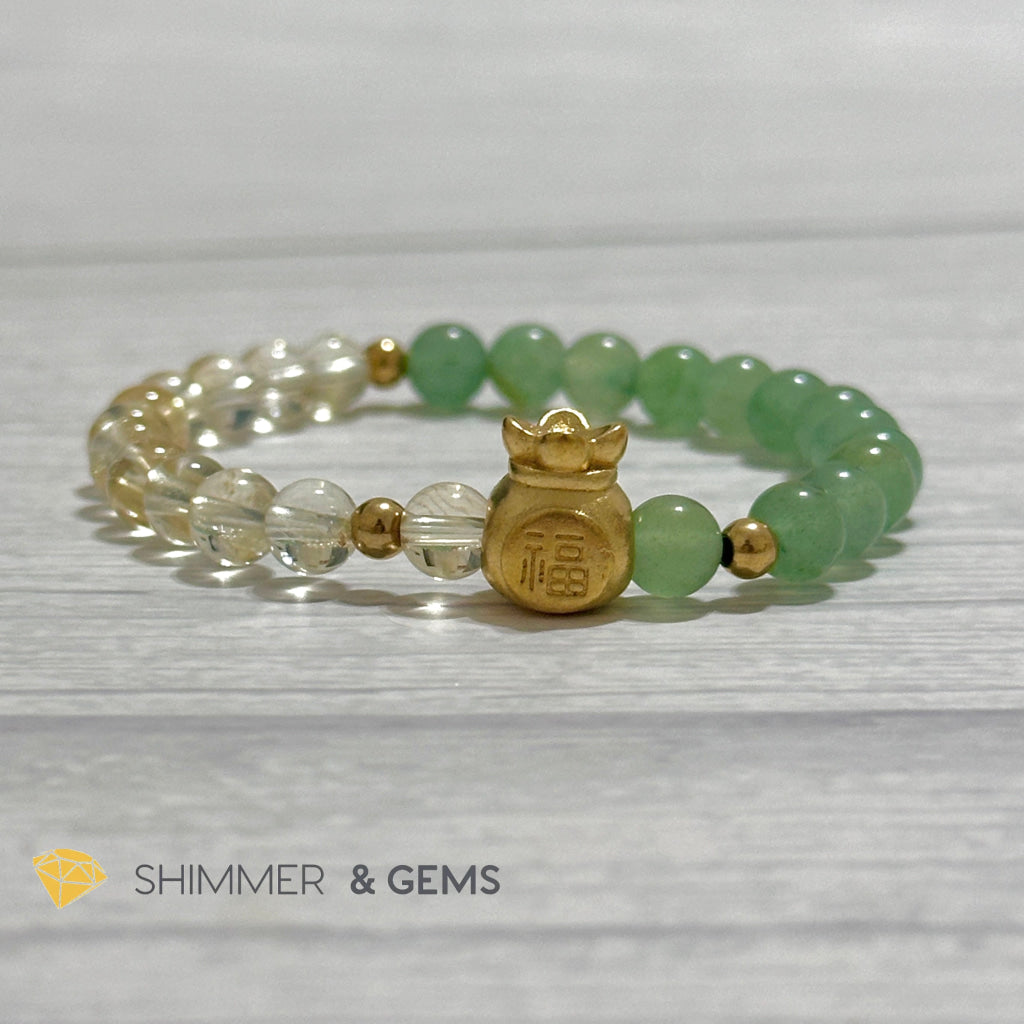 Citrine and Aventurine Money Bag Bracelet 6mm (24K Gold Filled Brass)