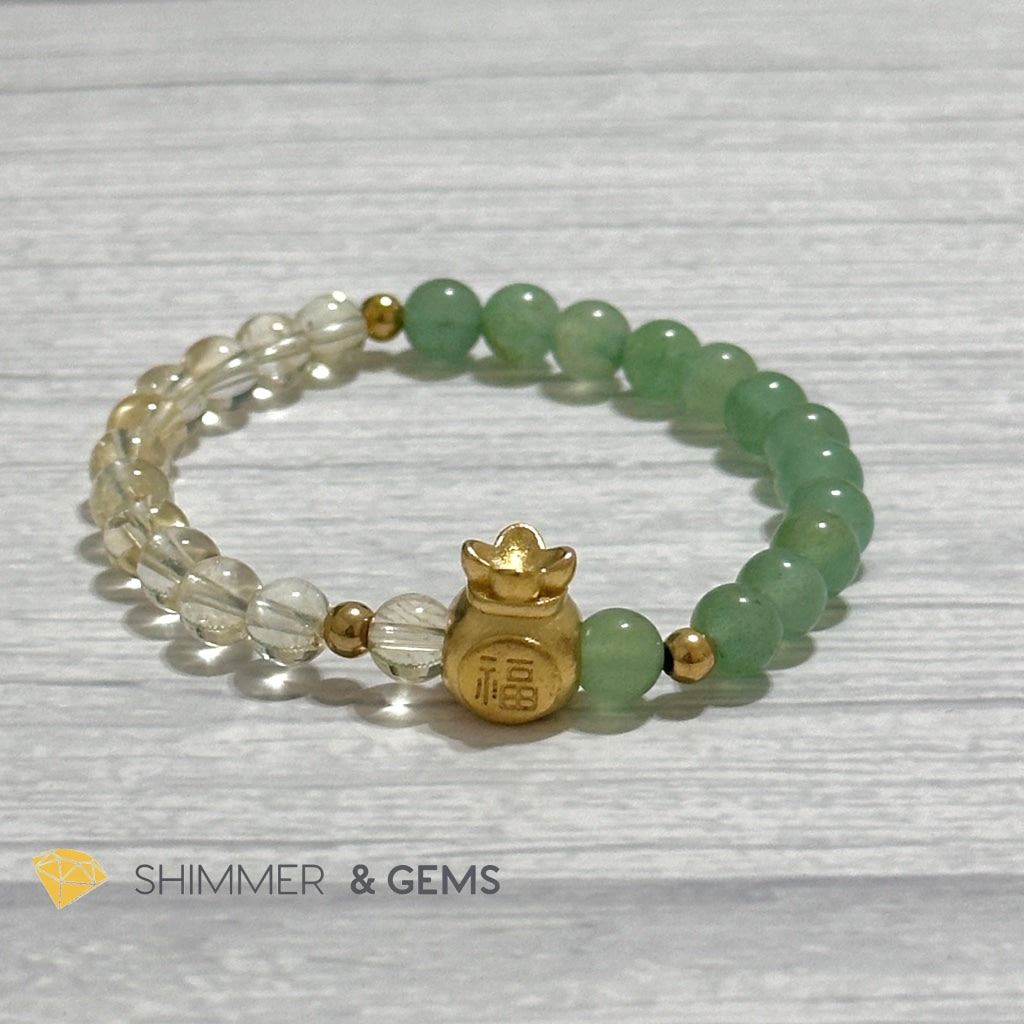 Citrine and Aventurine Money Bag Bracelet 6mm (24K Gold Filled Brass)