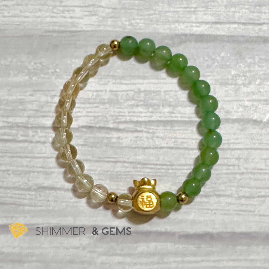 Citrine and Aventurine Money Bag Bracelet 6mm (24K Gold Filled Brass)