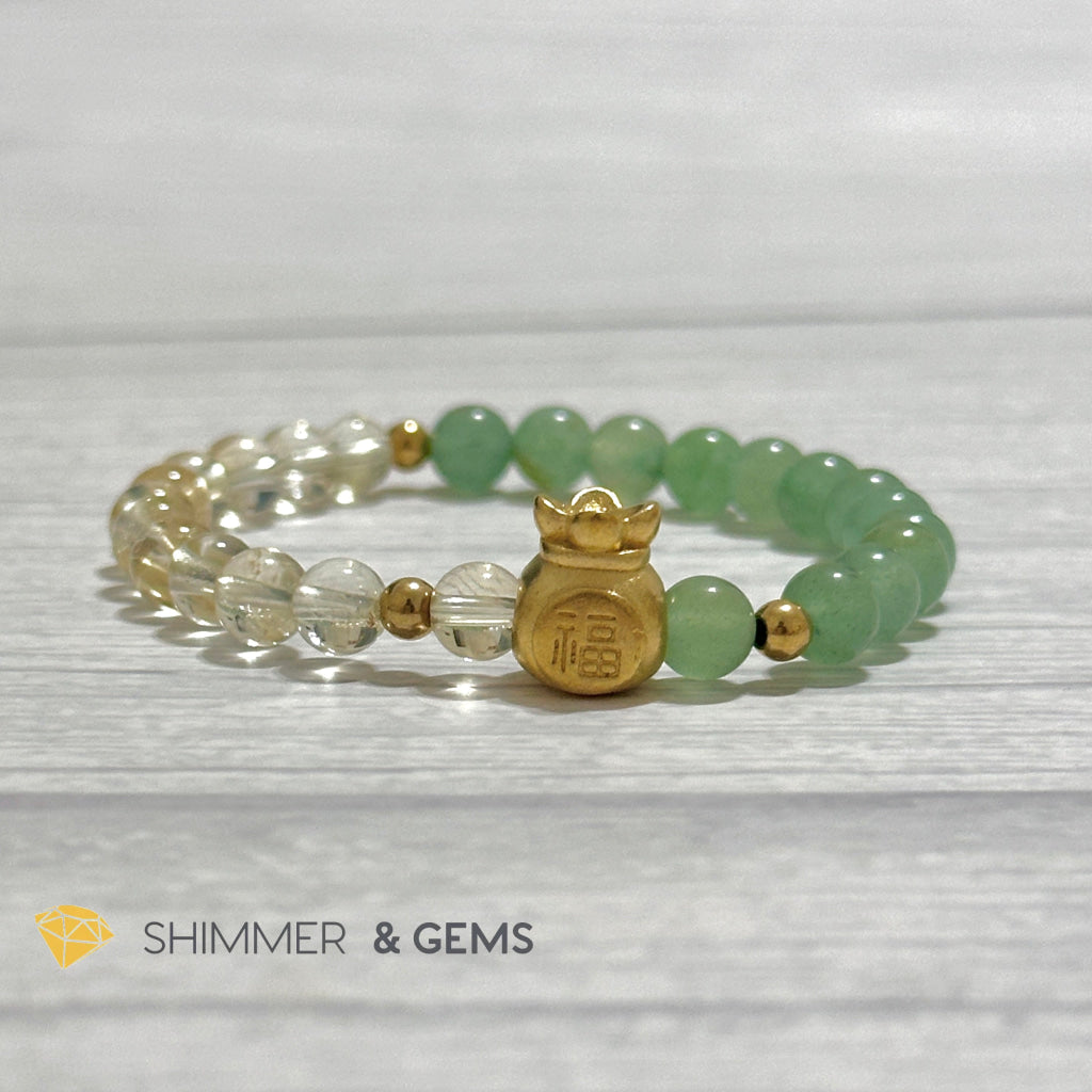 Citrine and Aventurine Money Bag Bracelet 6mm (24K Gold Filled Brass)