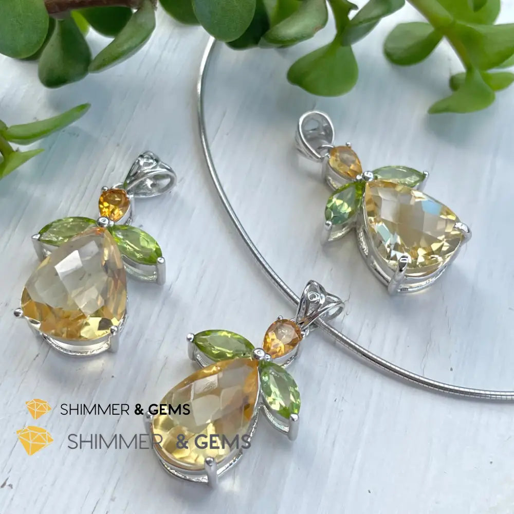 Citrine Angel With Peridot Wings Pendant In 925 Silver (Money Angel) Charms & Pendants