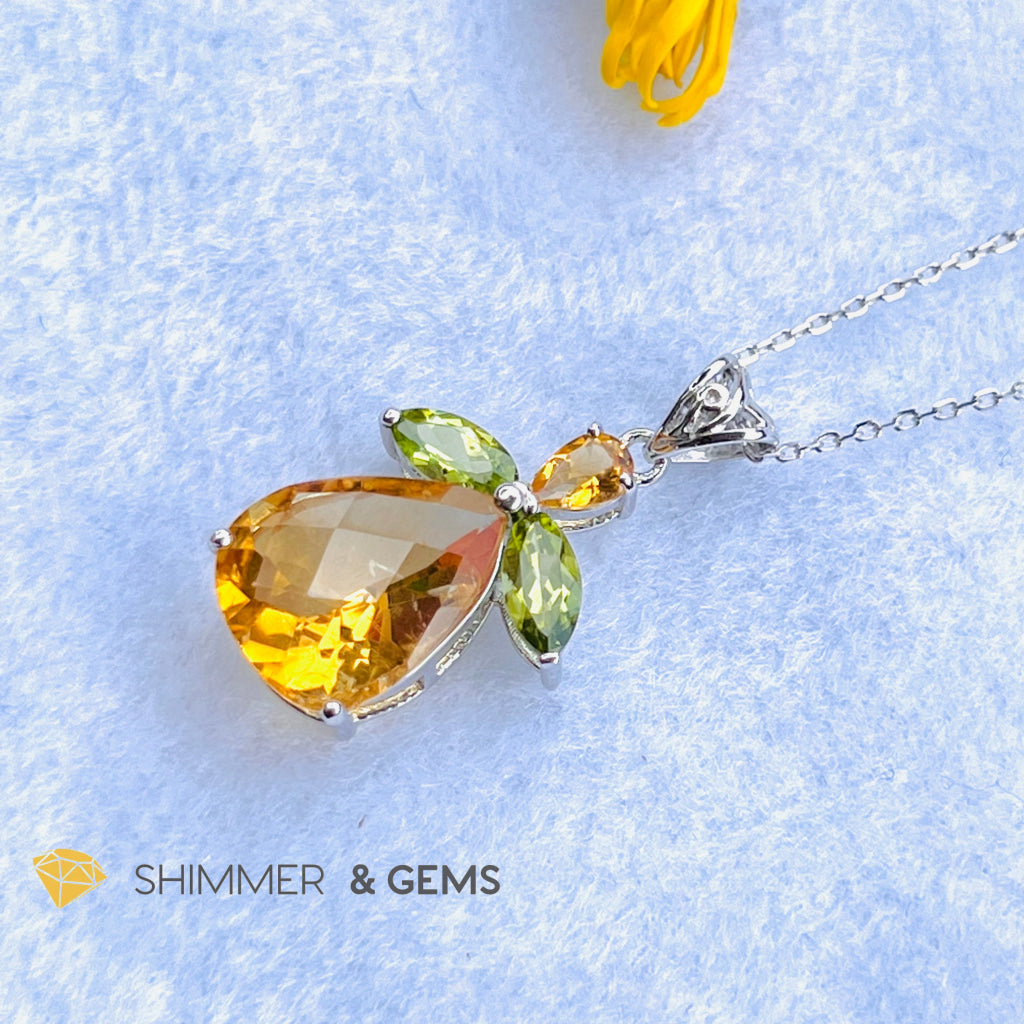 Citrine Angel With Peridot Wings Pendant In 925 Silver (Money Angel) Charms & Pendants