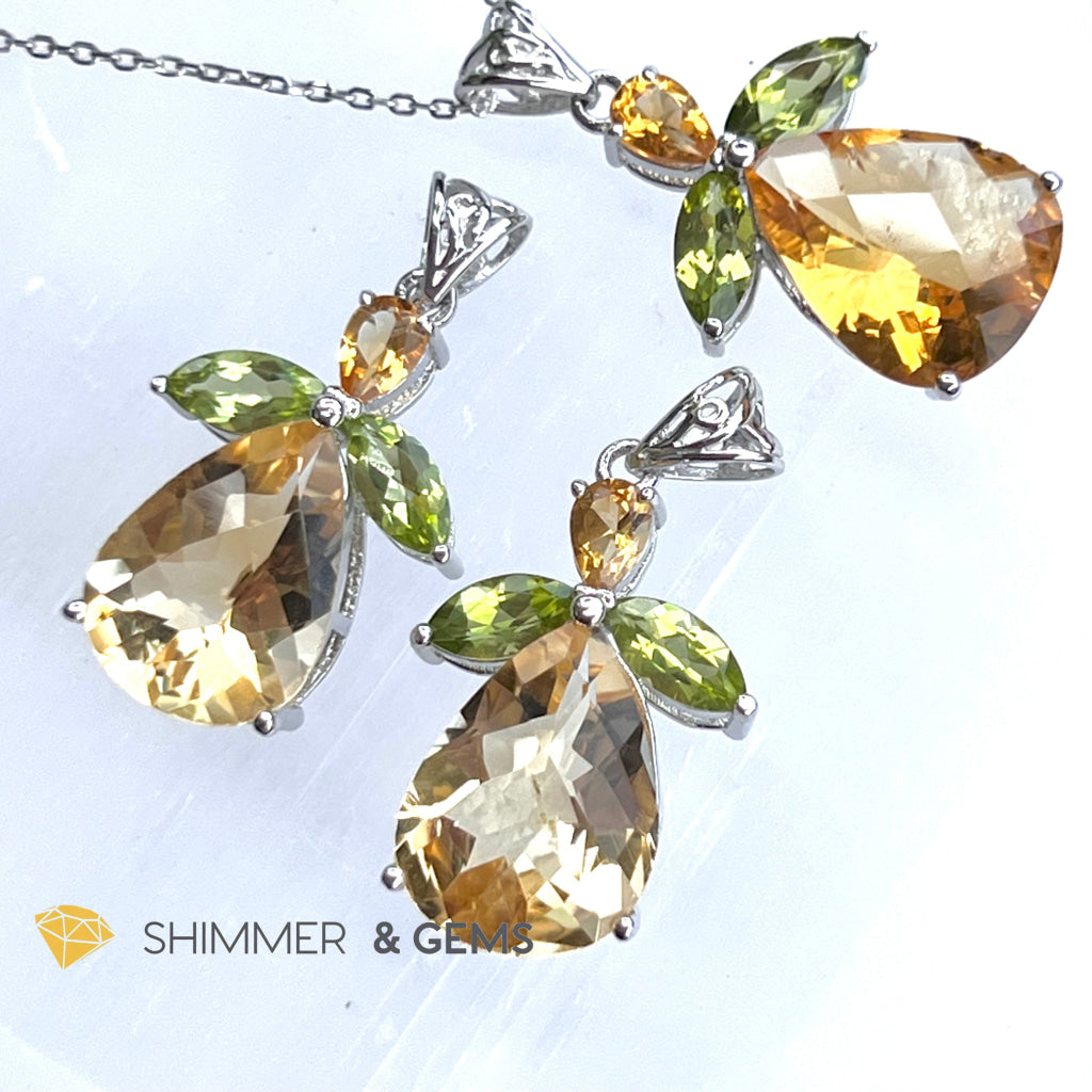 Citrine Angel With Peridot Wings Pendant In 925 Silver (Money Angel) Charms & Pendants