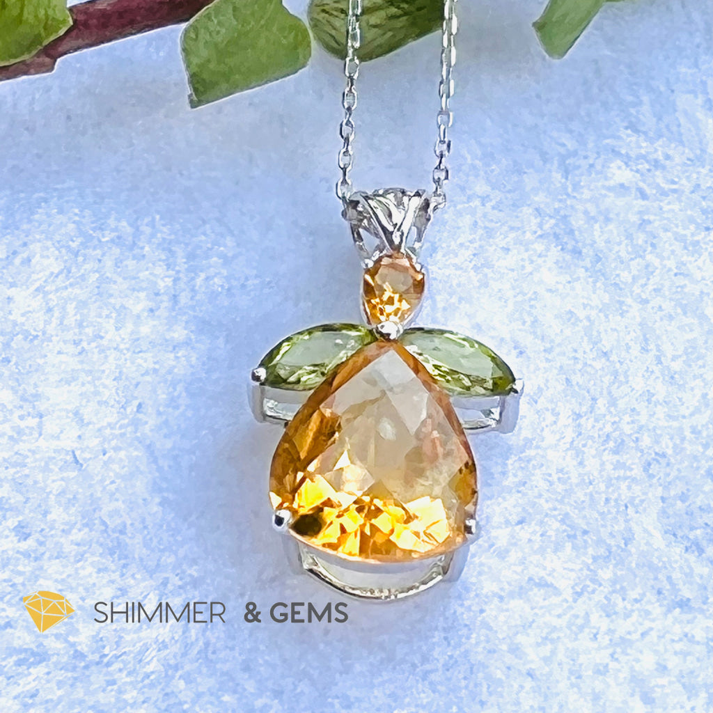 Citrine Angel With Peridot Wings Pendant In 925 Silver (Money Angel) Charms & Pendants