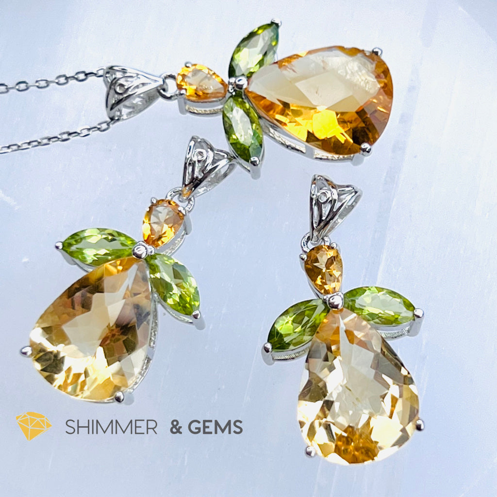 Citrine Angel With Peridot Wings Pendant In 925 Silver (Money Angel) Charms & Pendants