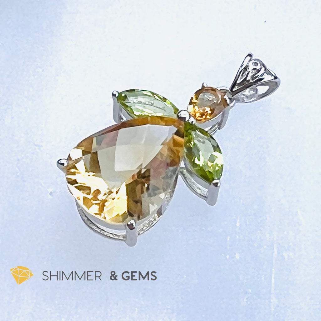 Citrine Angel With Peridot Wings Pendant In 925 Silver (Money Angel) Charms & Pendants