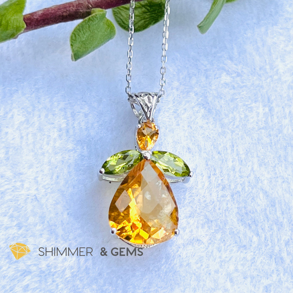 Citrine Angel With Peridot Wings Pendant In 925 Silver (Money Angel) Charms & Pendants