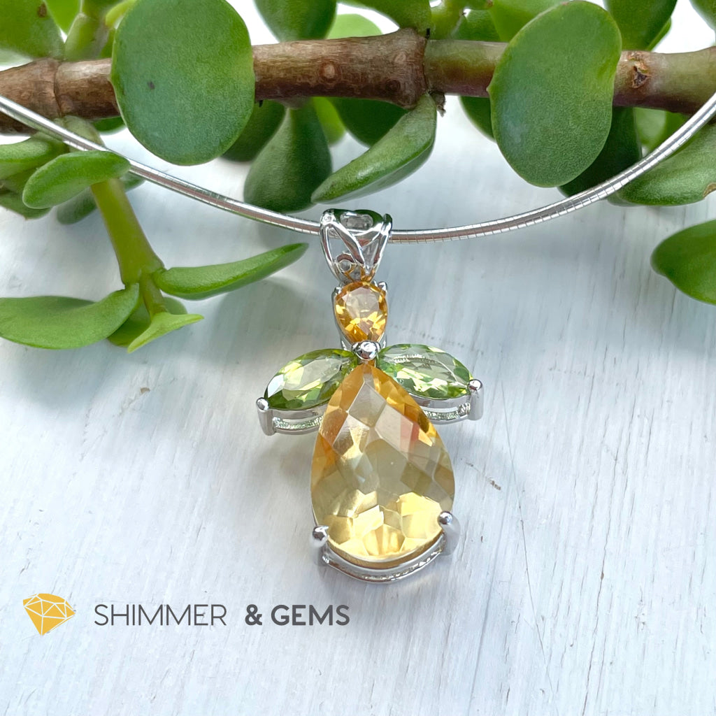 Citrine Angel With Peridot Wings Pendant In 925 Silver (Money Angel) Charms & Pendants