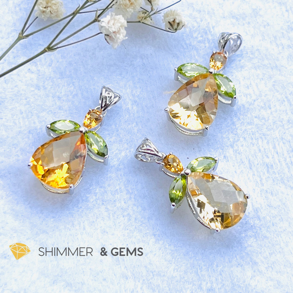 Citrine Angel With Peridot Wings Pendant In 925 Silver (Money Angel) Charms & Pendants