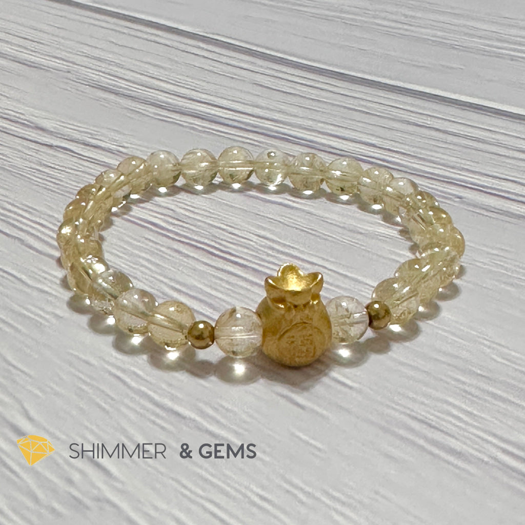Citrine Money Bag Bracelet 6mm (24K Gold Filled Brass)