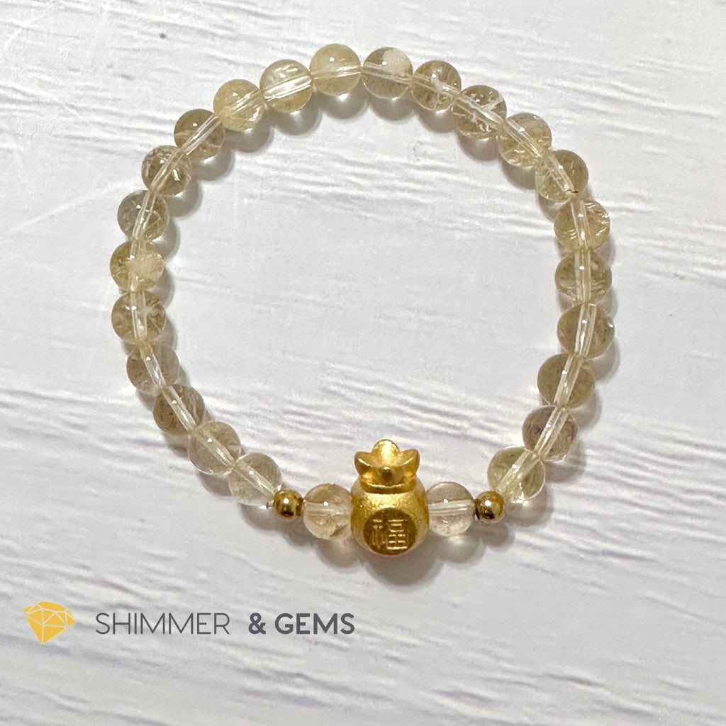 Citrine Money Bag Bracelet 6mm (24K Gold Filled Brass)
