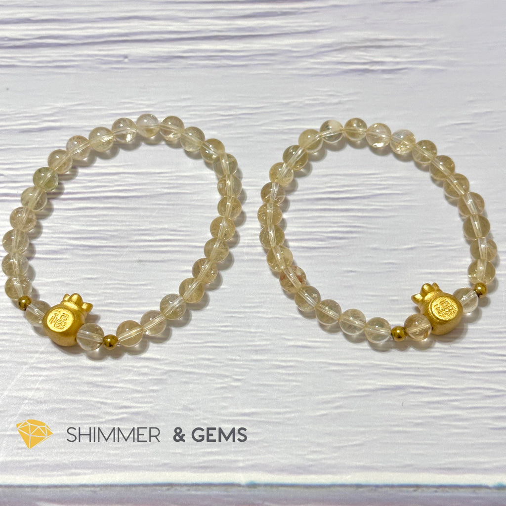 Citrine Money Bag Bracelet 6mm (24K Gold Filled Brass)