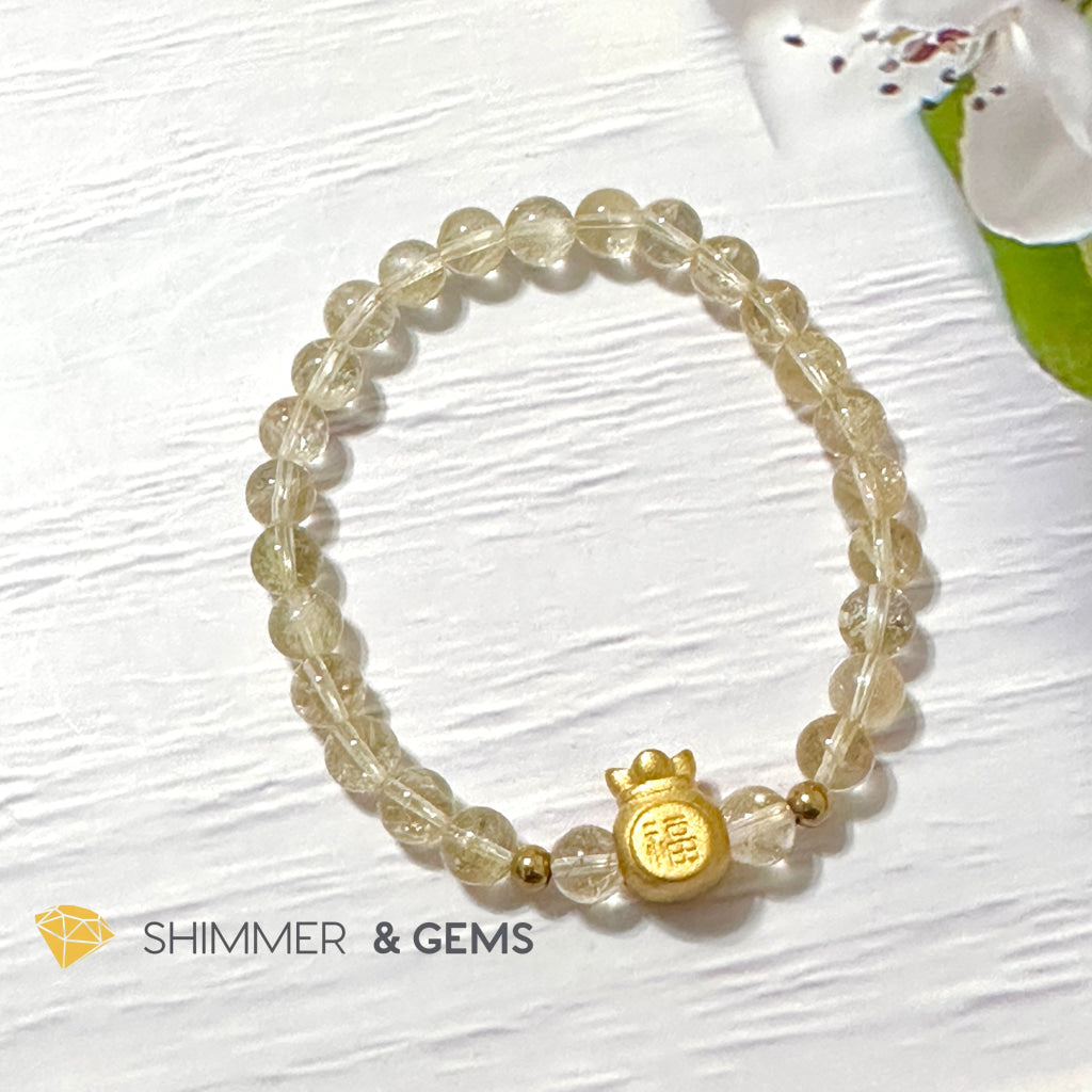 Citrine Money Bag Bracelet 6mm (24K Gold Filled Brass)