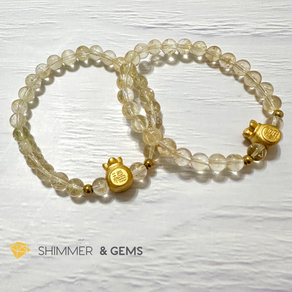 Citrine Money Bag Bracelet 6mm (24K Gold Filled Brass)