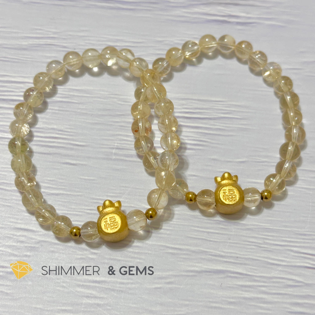 Citrine Money Bag Bracelet 6mm (24K Gold Filled Brass)