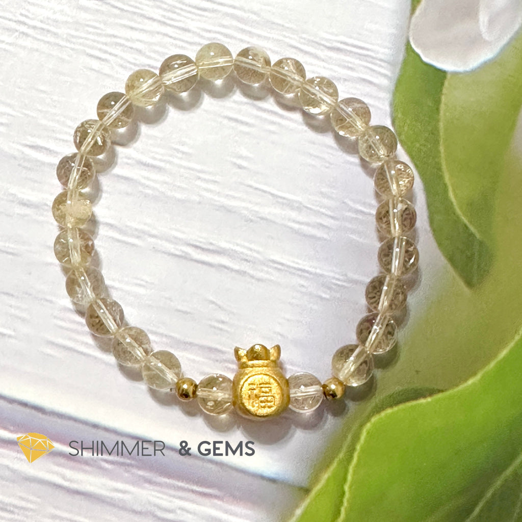 Citrine Money Bag Bracelet 6mm (24K Gold Filled Brass)