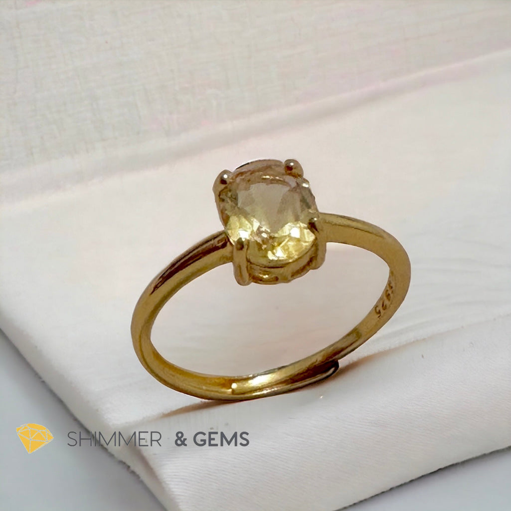 Citrine Oval 14K Gold Plating 925 Silver Rings (Adjustable)