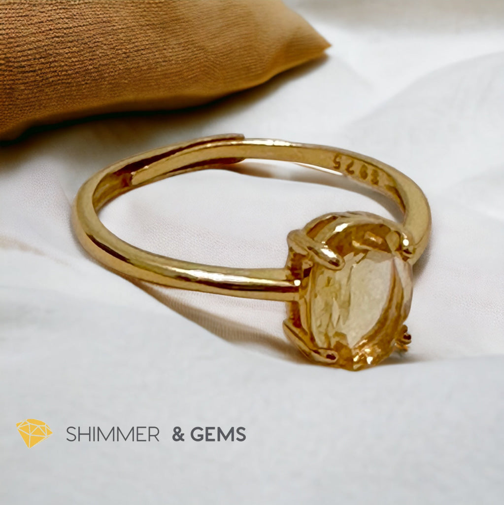 Citrine Oval 14K Gold Plating 925 Silver Rings (Adjustable)