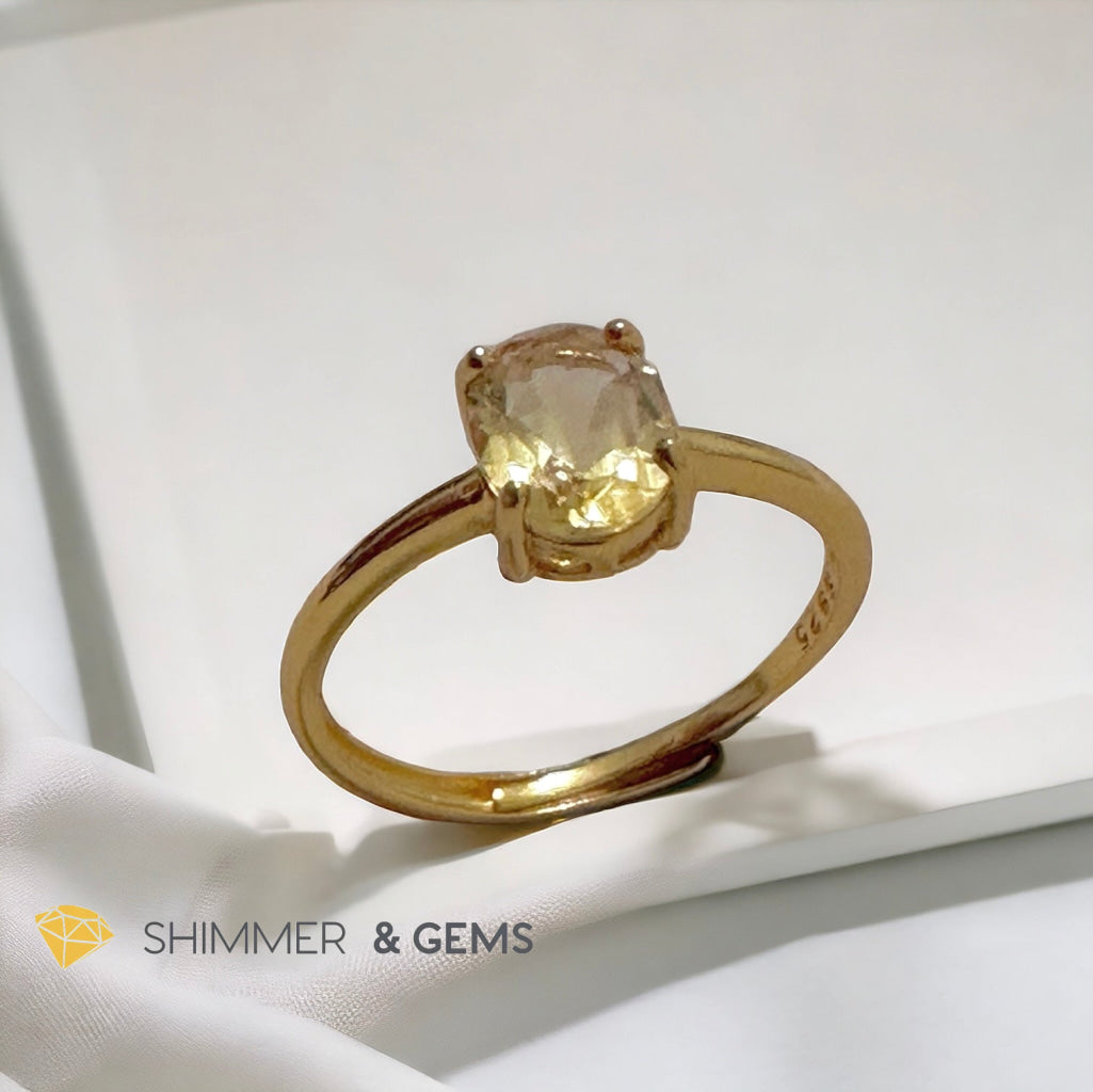 Citrine Oval 14K Gold Plating 925 Silver Rings (Adjustable)
