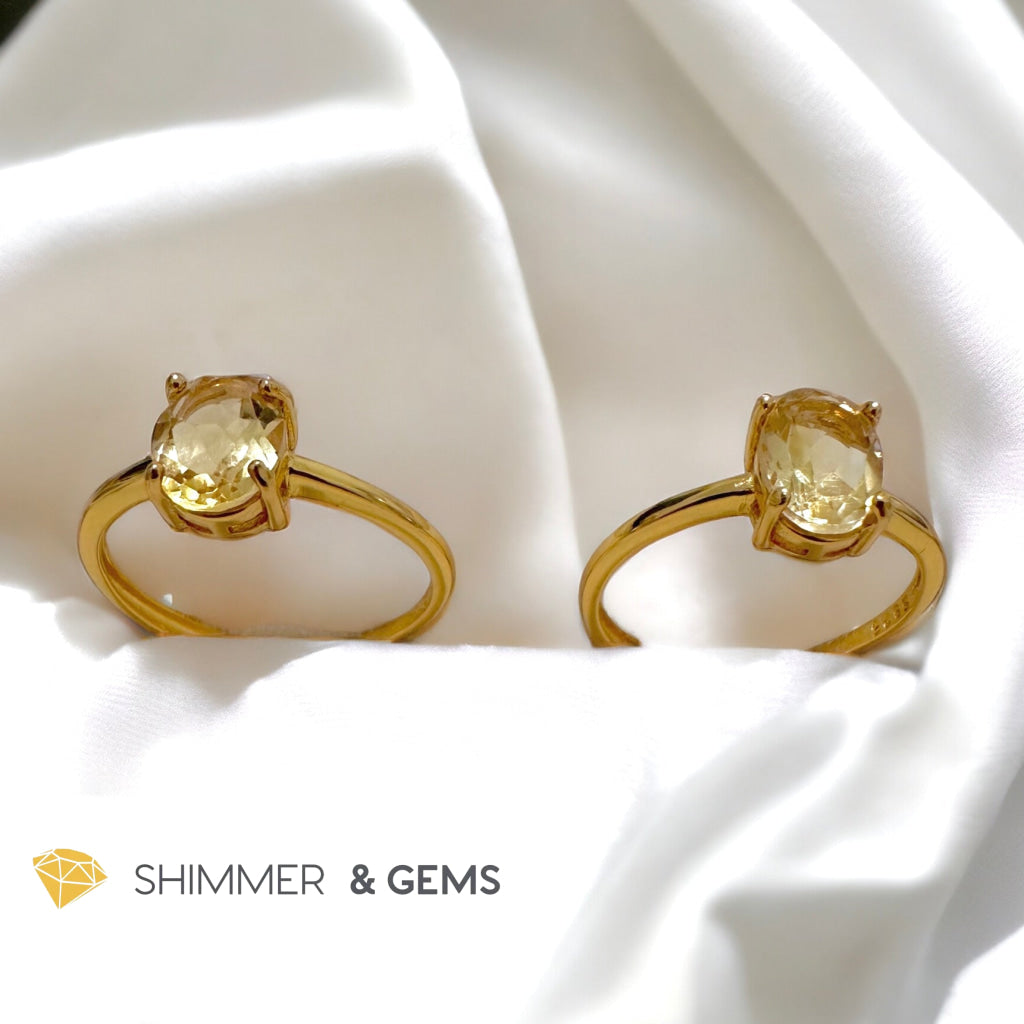 Citrine Oval 14K Gold Plating 925 Silver Rings (Adjustable)