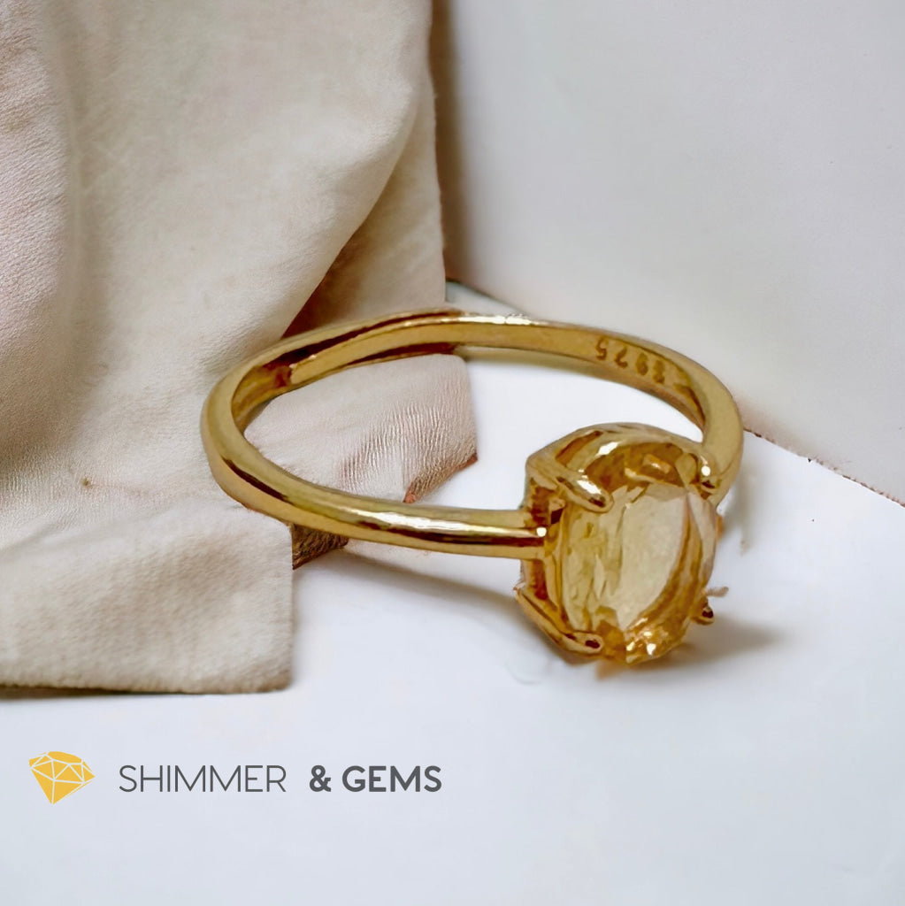Citrine Oval 14K Gold Plating 925 Silver Rings (Adjustable)